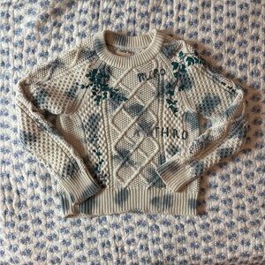 Pilcro X Anthropologie embroidered cable knit sweater 100% cotton
